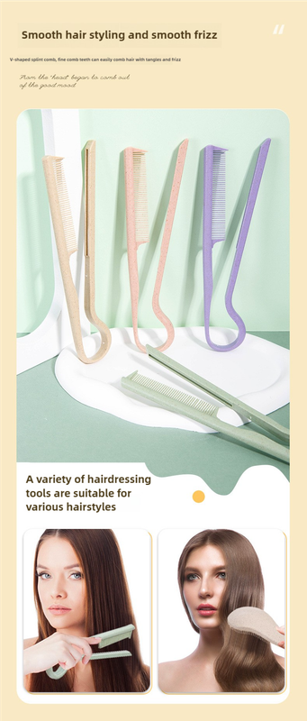 2 Pcs Light Brown Eco-Friendly Wheat Straw Hair Care Set - Massage Brush, Detangling Comb, and V-shaped Comb for All Hair Types