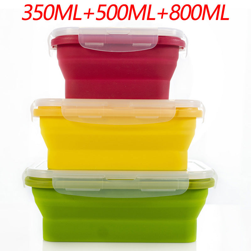 3-piece Set (Red + Yellow +Green) Collapsible Silicone Food Storage Containers Set - 350ML, 500ML, 800ML | BPA-Free, Microwave, Dishwasher &amp; Freezer Safe | Foldable &amp; Portable Bento Boxes for Travel &amp; Outdoor