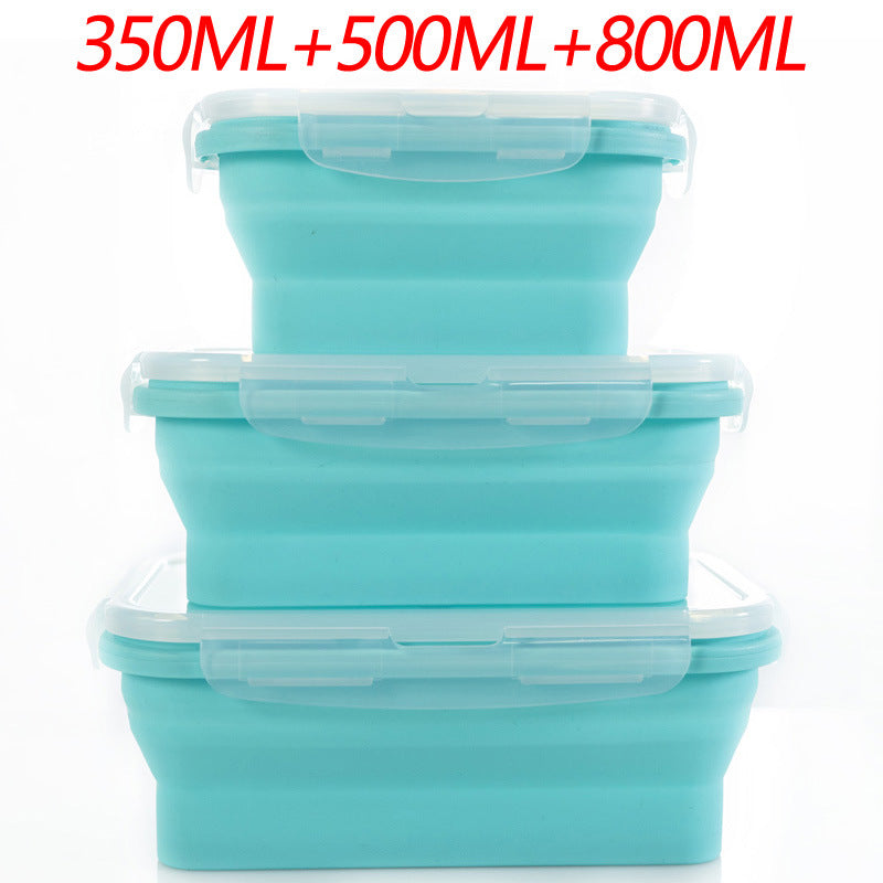 3-piece Set Blue Collapsible Silicone Food Storage Containers Set - 350ML, 500ML, 800ML | BPA-Free, Microwave, Dishwasher &amp; Freezer Safe | Foldable &amp; Portable Bento Boxes for Travel &amp; Outdoor