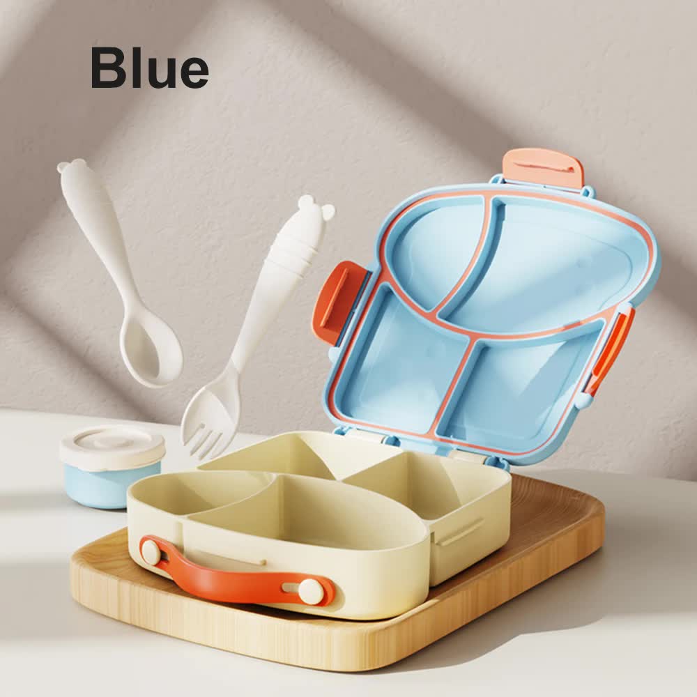 Blue Kids Bento Box with Dividers, Microwave Safe, Leak-Proof Lunch Box with Fork &amp; Spoon – Eco-Friendly PP Plastic, Colorful, Leakproof Food Storage
