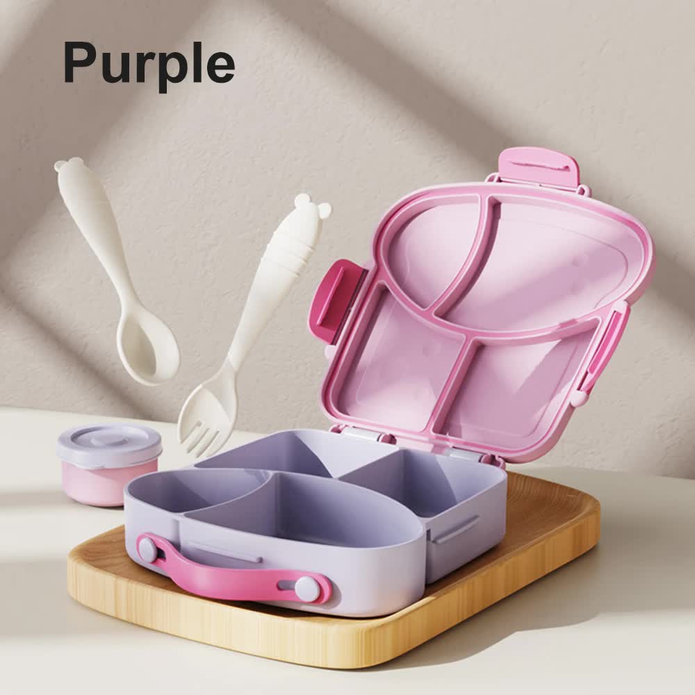 Purple Kids Bento Box with Dividers, Microwave Safe, Leak-Proof Lunch Box with Fork &amp; Spoon - Eco-Friendly PP Plastic, Colorful, Leakproof Food Storage