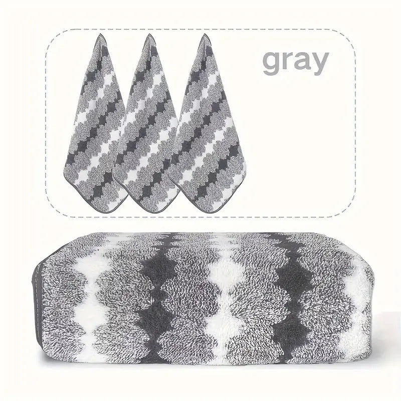 Grey Premium Coral Fleece Towel Set - 1 Bath Towel (88x170cm) + 3 Hand Towels (35x35cm) - Soft, Absorbent, and Quick-Drying