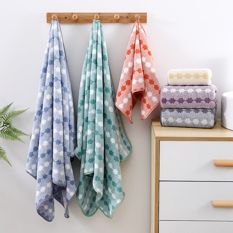 Purple Premium Coral Fleece Towel Set - 1 Bath Towel (88x170cm) + 3 Hand Towels (35x35cm) - Soft, Absorbent, and Quick-Drying