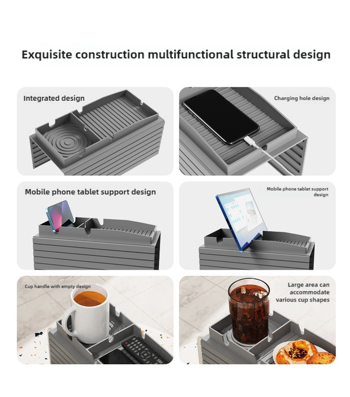 Beige Multi-Function Sofa Cup Holder Tray, Silicone Drink Organizer, Adjustable and Easy-to-Clean Sofa Armrest Storage Box for Drinks, Snacks, and Gadgets