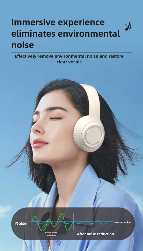 Blue Wireless Headphones - 400mAh, 16H Playtime, SD Card & Aux Support