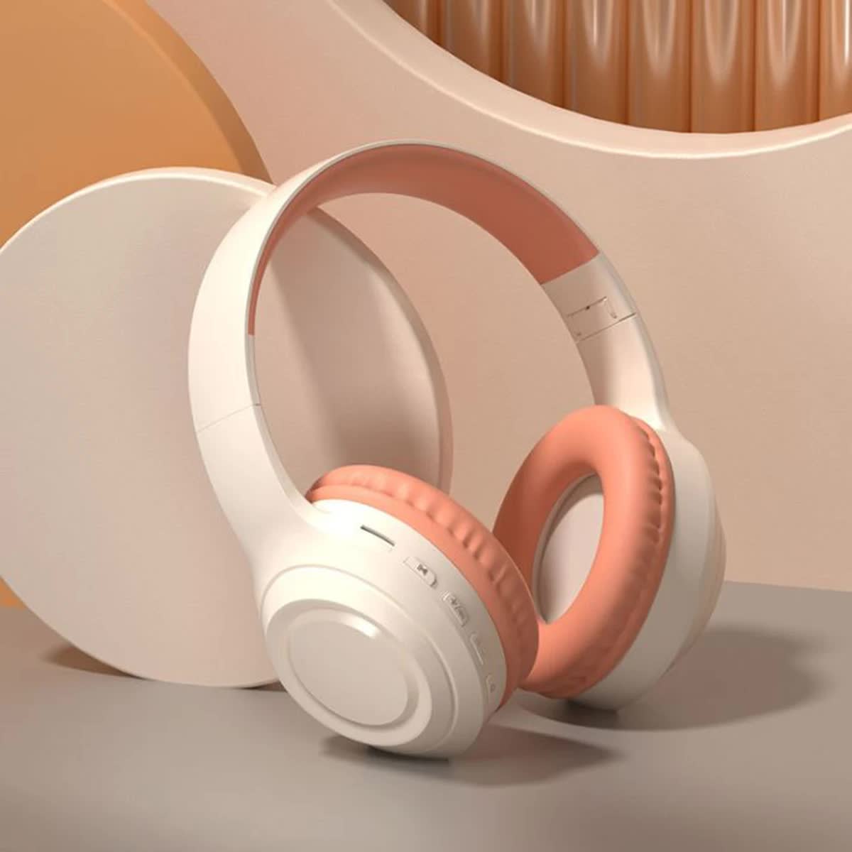 Off White and Orange Wireless Headphones - 400mAh, 16H Playtime, SD Card &amp; Aux Support