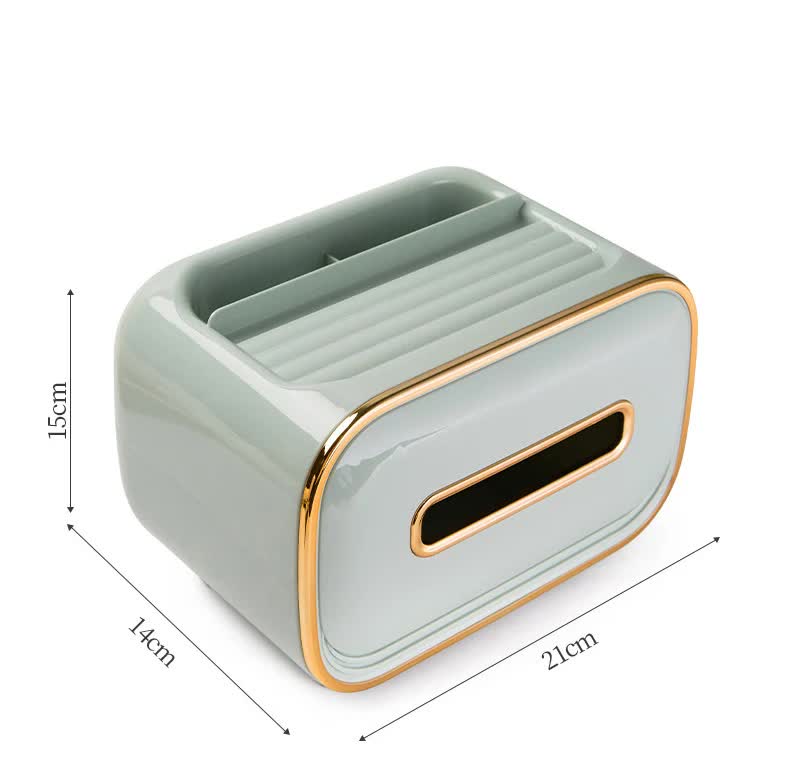 Light Green PET Luxury Tissue Box - Multifunctional Desktop Paper Towel Organizer for Home and Living Room