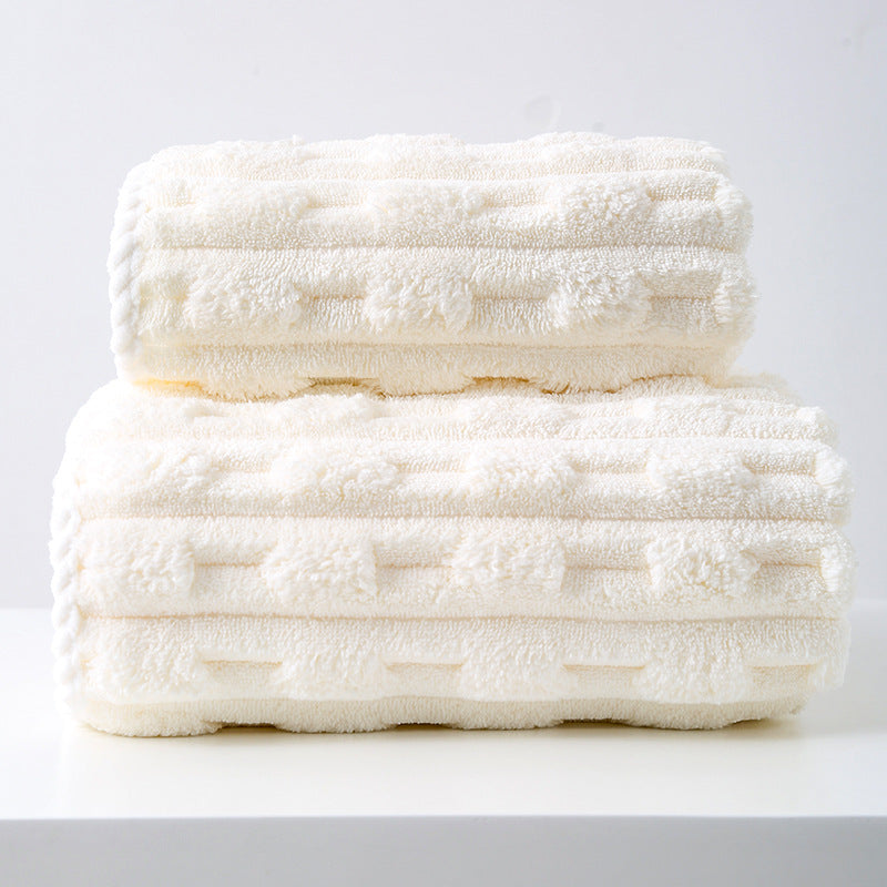 Beige Thickened Coral Fleece Towel Set, Large Bath Towel &amp; Face Towel Combo, Soft &amp; Absorbent Towels for Home Use