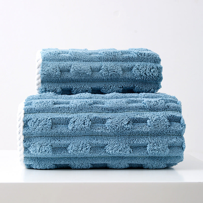 Dark Blue Thickened Coral Fleece Towel Set, Large Bath Towel &amp; Face Towel Combo, Soft &amp; Absorbent Towels for Home Use