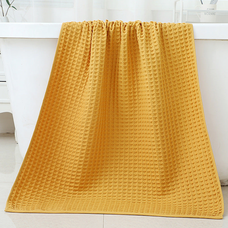 Yellow Luxury Cotton Waffle Bath Towel, Soft, Quick-Drying, Water Absorbent, Unisex, for Home Use