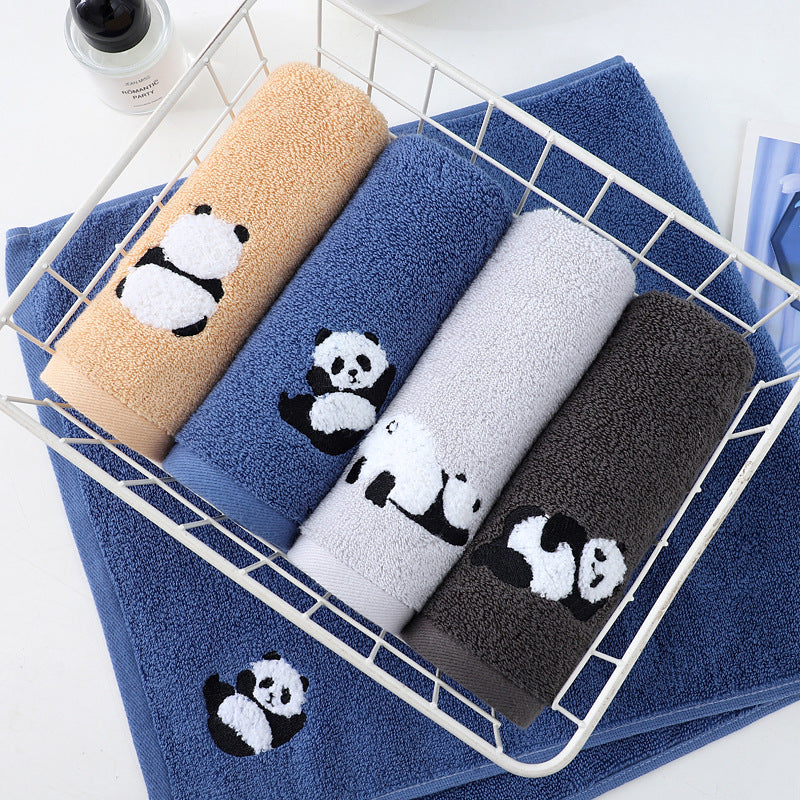 2 Pcs Grey Panda Print Soft Cotton Hand Towel, Super Absorbent Mini Towels, 34x75cm