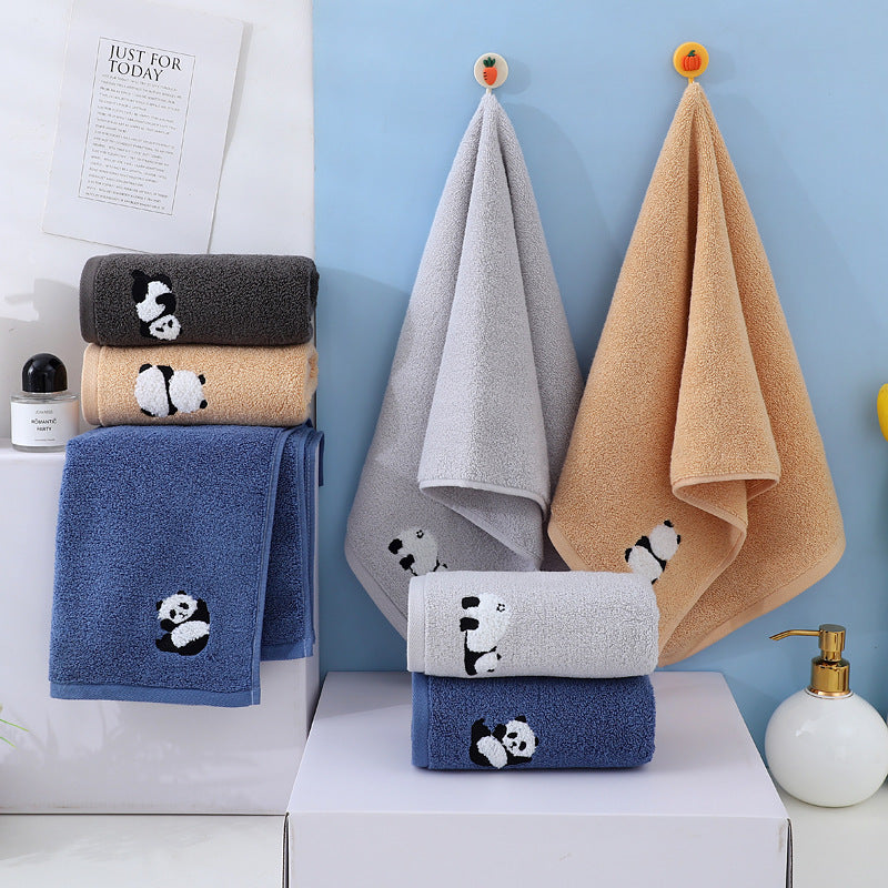 2 Pcs Blue Panda Print Soft Cotton Hand Towel, Super Absorbent Mini Towels, 34x75cm