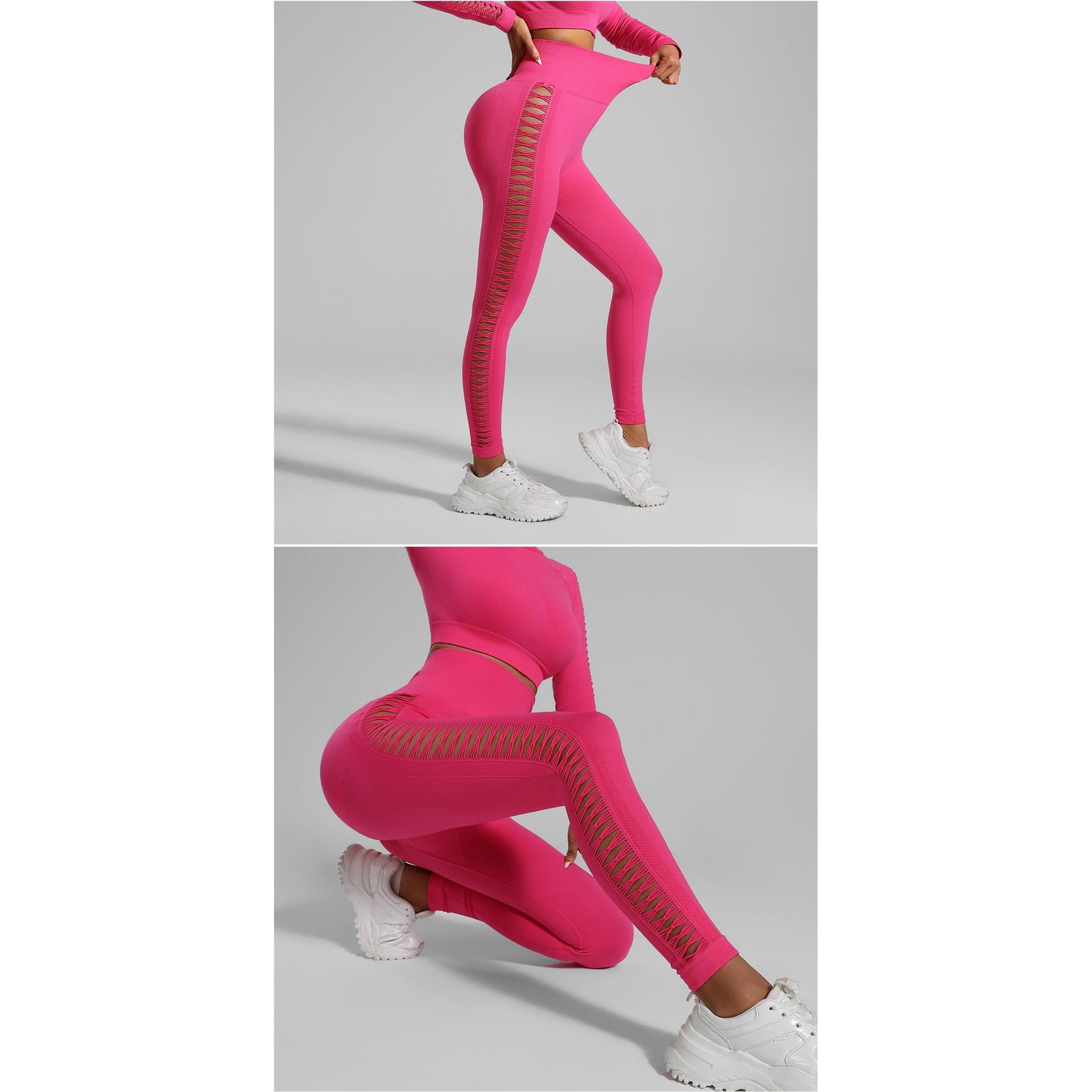 Rose Red Size M Tie-Dye Yoga Set Long Sleeve Butt Lift Leggings Seamless Workout Training Gym Clothes