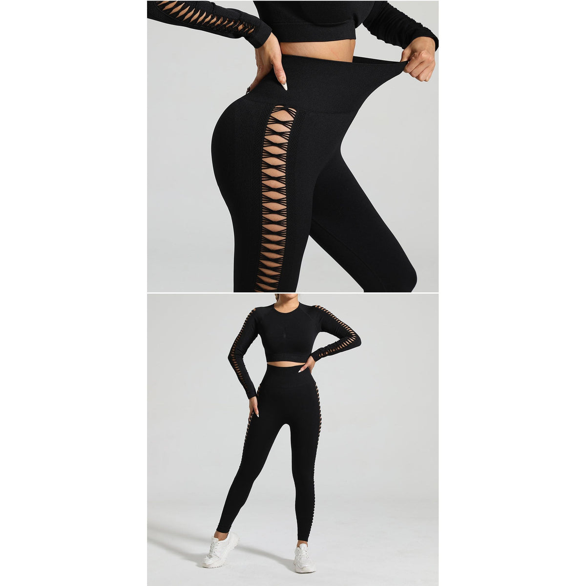 Black Size S Tie-Dye Yoga Set Long Sleeve Butt Lift Leggings Seamless Workout Training Gym Clothes