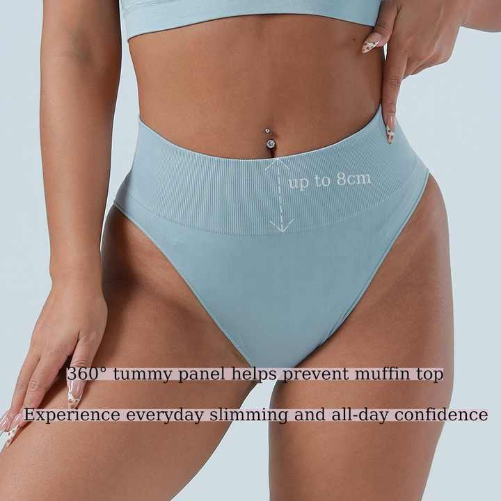 3 Pcs Size L White Microfiber High-Waisted Thong Underwear with Tummy Control - Slimming Comfort