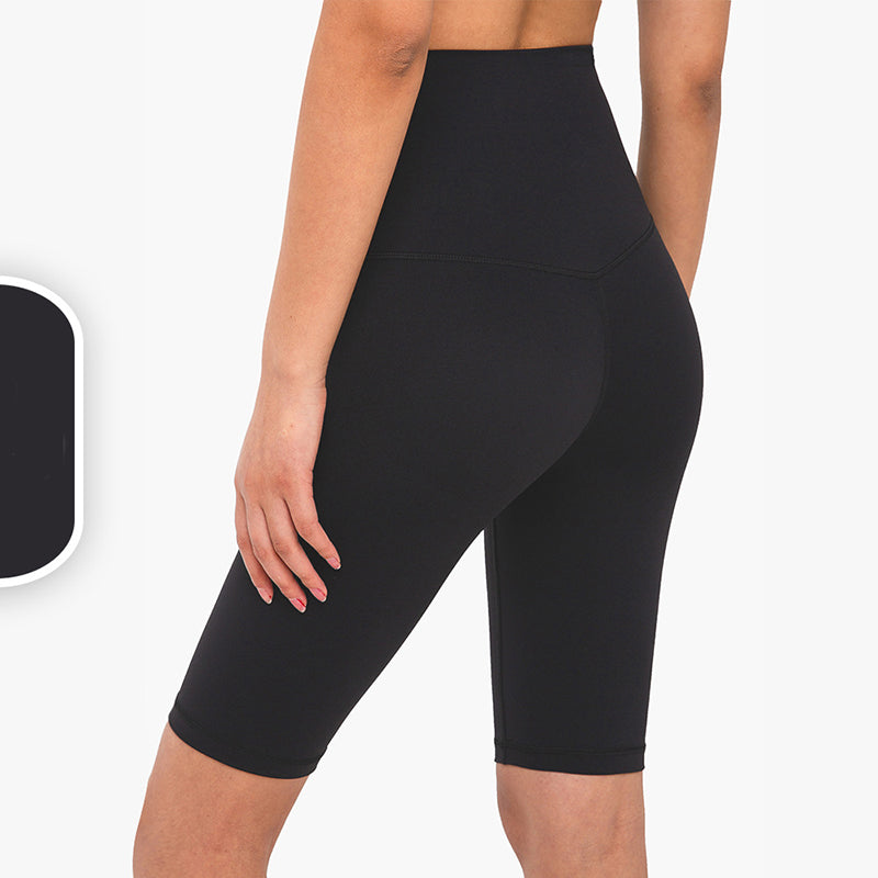 Size L Black Seamless High-Waisted Yoga Shorts for Women - Tummy Control &amp; Butt Lifting Fitness Shorts