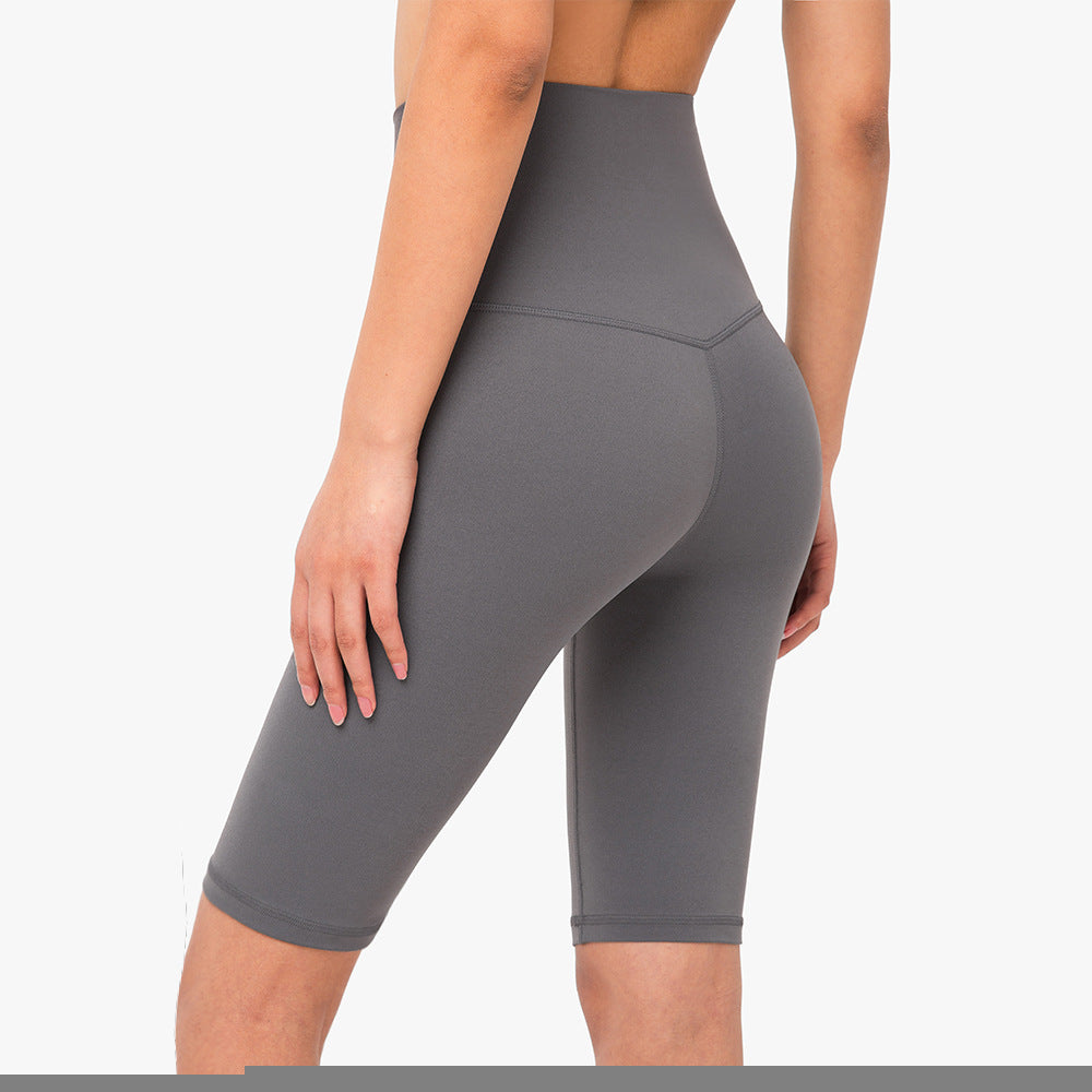 Size L Titanium Grey Seamless High-Waisted Yoga Shorts for Women - Tummy Control &amp; Butt Lifting Fitness Shorts