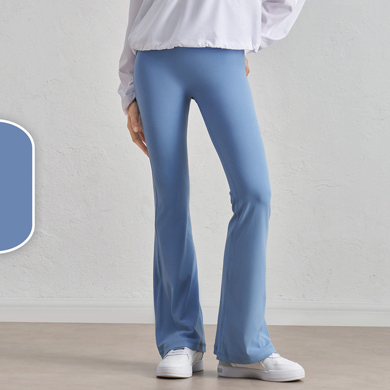 Blue High-Waisted Lycra Yoga Bell-Bottom Pants for Women - Tummy Control &amp; Butt Lifting