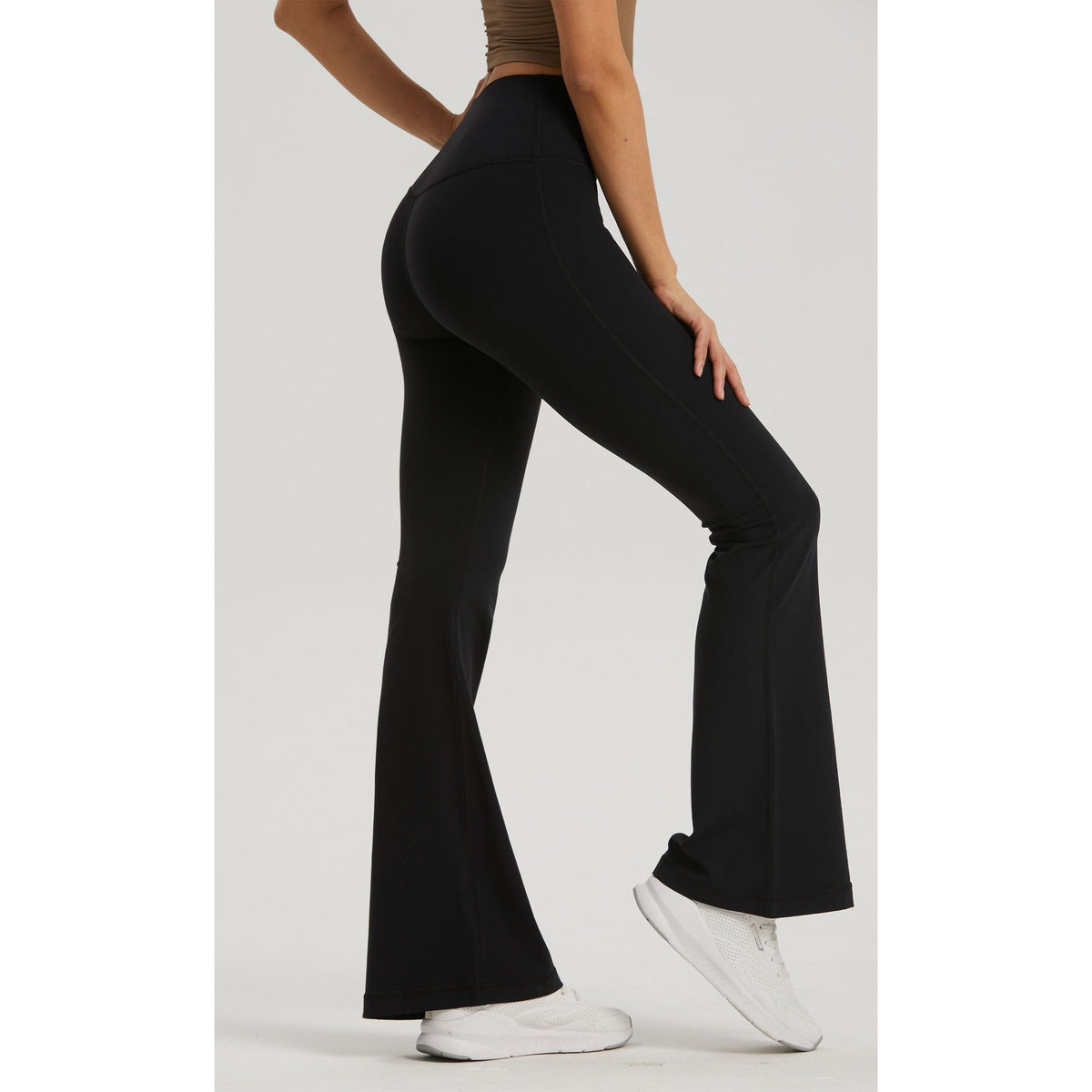 White High-Waisted Lycra Yoga Bell-Bottom Pants for Women - Tummy Control & Butt Lifting