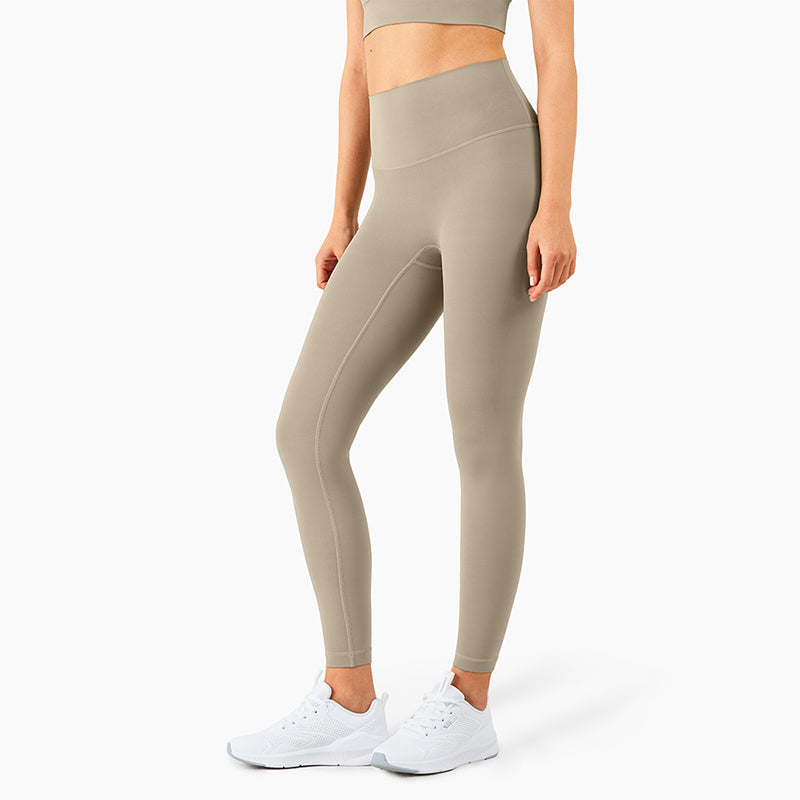 Size XL Khaki High-Waisted Seamless Yoga Pants for Women - Tummy Control, Butt Lifting &amp; Back Waistband Pocket