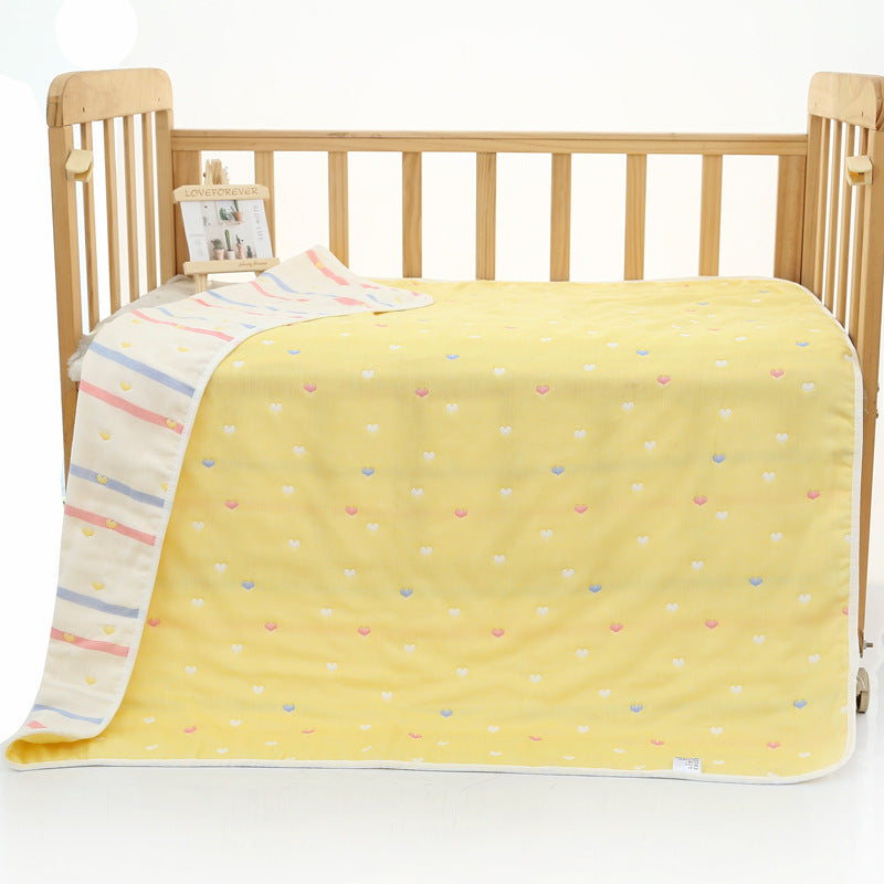 Yellow love heart, 6-Layer Muslin Baby Blanket - Soft Cotton Bedding for Infants and Toddlers, 110x110cm