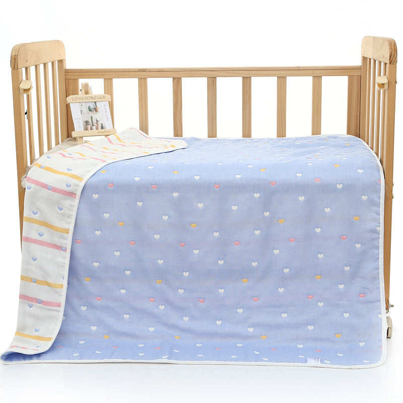 Blue love heart, 6-Layer Muslin Baby Blanket - Soft Cotton Bedding for Infants and Toddlers, 110x110cm