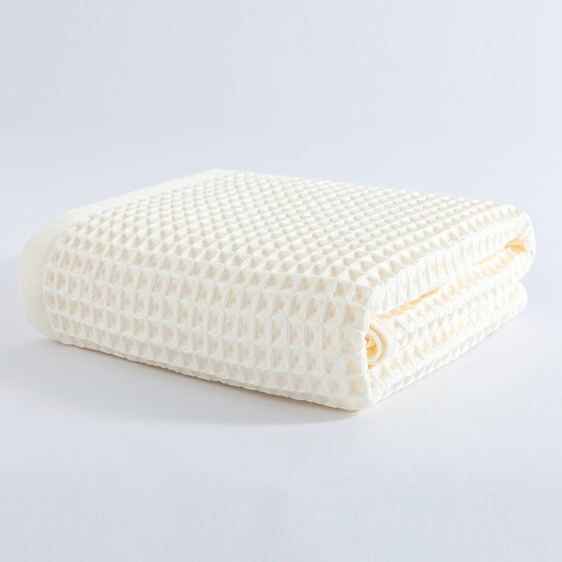 White Pure Cotton Waffle Weave Bath Towel - Soft, Absorbent &amp; Extra Large 70x140 cm for Home Use