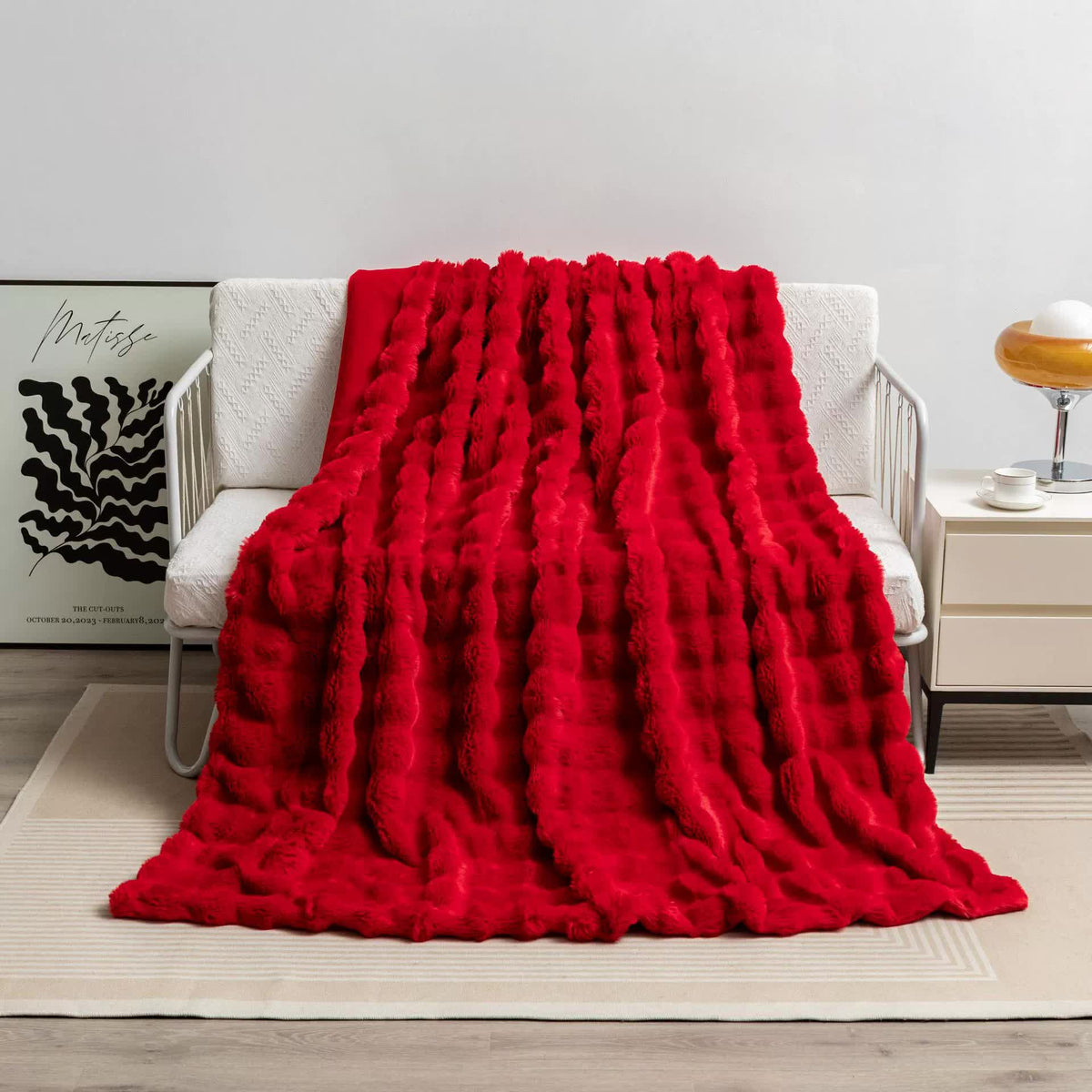 Red 70*100cm Plush Toscana Rabbit Hair Throw Blanket - Soft Flannel Fleece for All Seasons, Perfect for Couch &amp; Bed