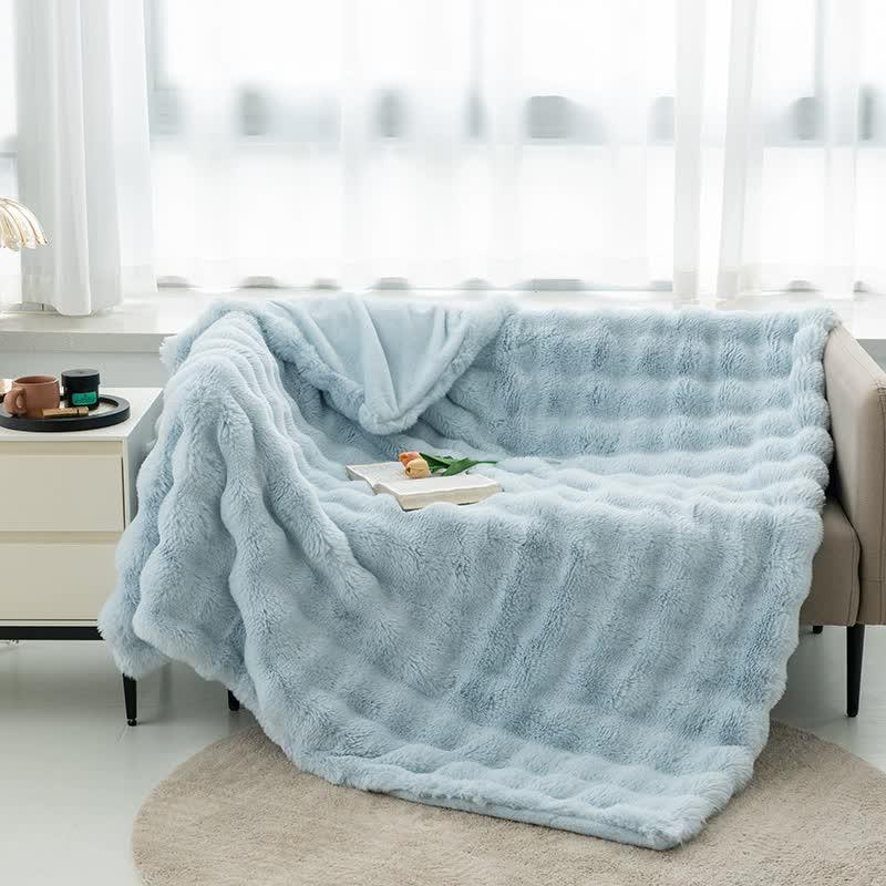 Light Blue 100*160cm Plush Toscana Rabbit Hair Throw Blanket - Soft Flannel Fleece for All Seasons, Perfect for Couch &amp; Bed