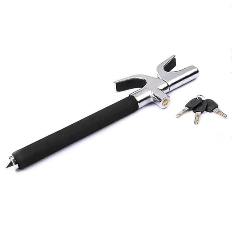 Black Multifunctional Car Steering Wheel Lock - Adjustable and Telescopic Anti-theft &amp; Window Breaker Safety Tool