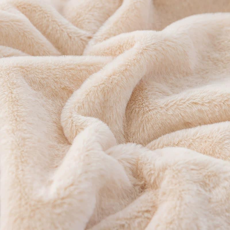 Beige 130*160cm Plush Toscana Rabbit Hair Throw Blanket - Soft Flannel Fleece for All Seasons, Perfect for Couch & Bed