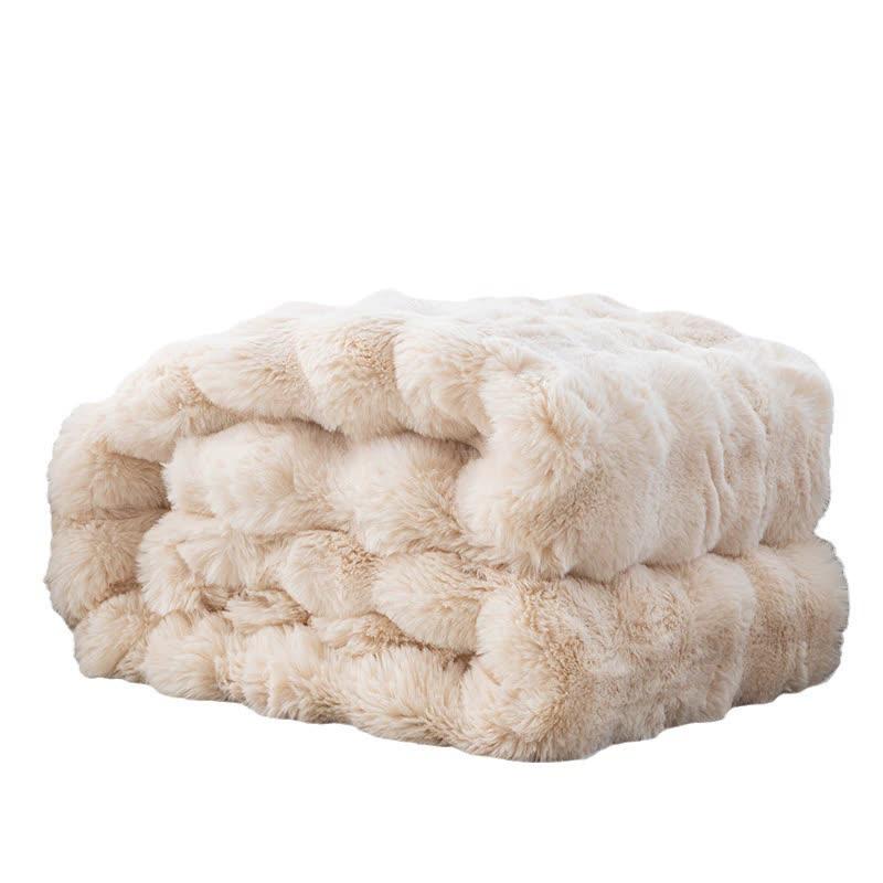 Beige 130*160cm Plush Toscana Rabbit Hair Throw Blanket - Soft Flannel Fleece for All Seasons, Perfect for Couch & Bed
