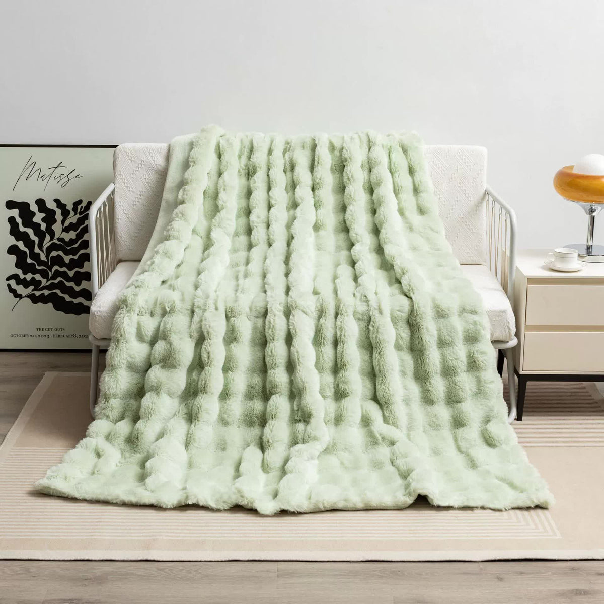 Green 130*160cm Plush Toscana Rabbit Hair Throw Blanket - Soft Flannel Fleece for All Seasons, Perfect for Couch &amp; Bed