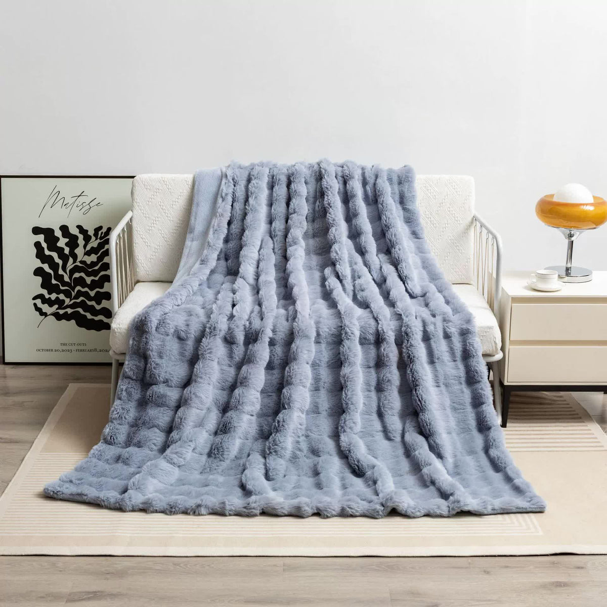 Grey 130*160cm Plush Toscana Rabbit Hair Throw Blanket - Soft Flannel Fleece for All Seasons, Perfect for Couch &amp; Bed