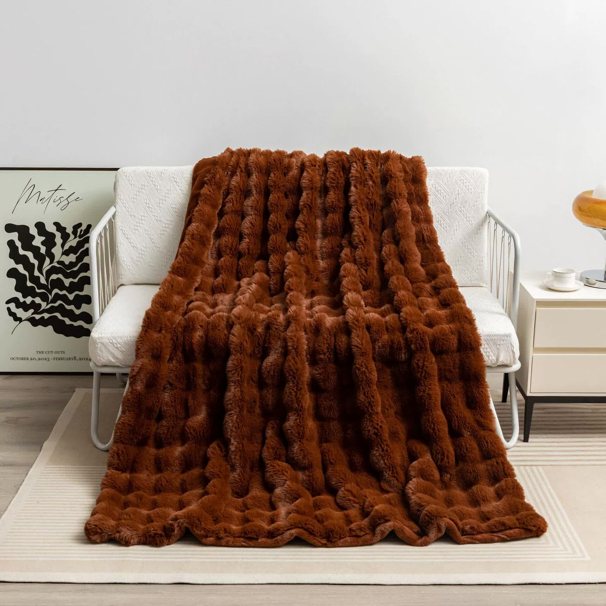 Dark Brown 130*160cm Plush Toscana Rabbit Hair Throw Blanket - Soft Flannel Fleece for All Seasons, Perfect for Couch &amp; Bed