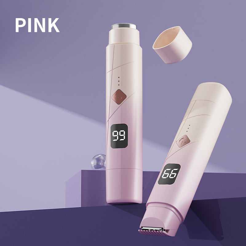 Gradient Pink Double-Headed Hair Removal Trimmer - Precision Shaving &amp; Shortening with Type-C Charging