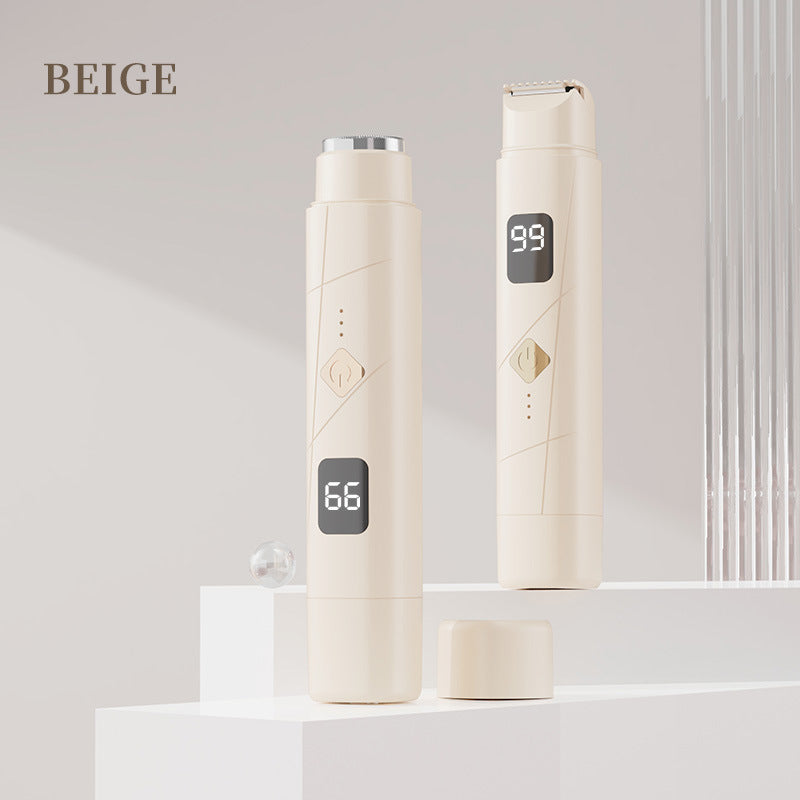 Beige Double-Headed Hair Removal Trimmer - Precision Shaving &amp; Shortening with Type-C Charging