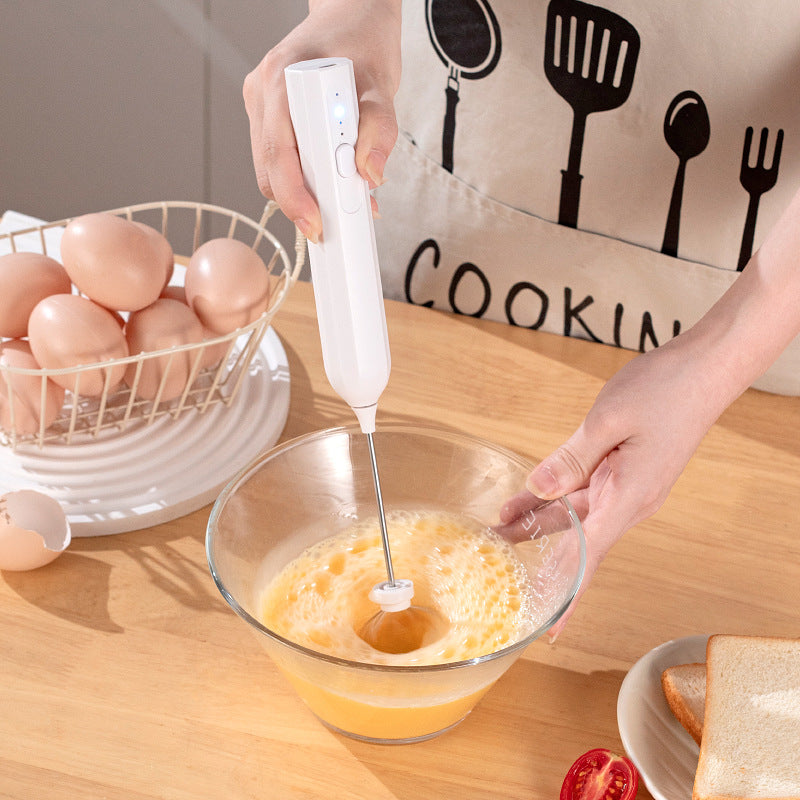 White Electric Milk Frother Handheld - USB Rechargeable Milk Foamer with 2 Whisks - Perfect for Coffee, Lattes, Cappuccinos & More