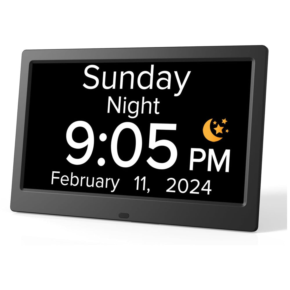 Black 10.1-Inch Digital Clock with Medication Reminders &amp; Multi-Function Alarm - Ideal for Elderly Care