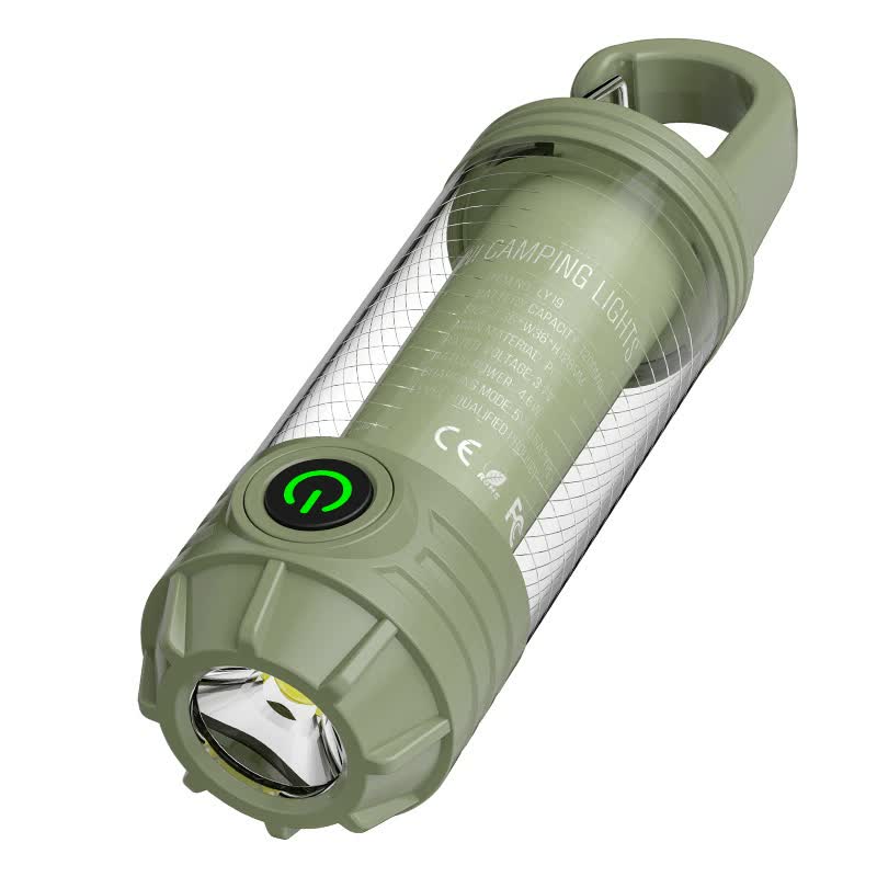 2 PCS Green Portable Outdoor Camping Light with 6 Modes &amp; Keychain Hook - Multi-Source Mini Flashlight, IPX4 Waterproof