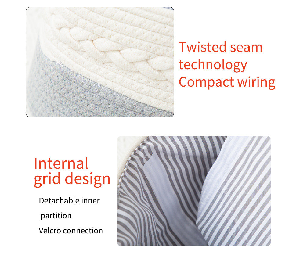 Grey Stylish Cotton Rope Basket for Clothing & Toys - Woven Storage Organizer, 38x23x18cm