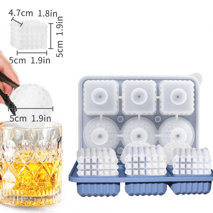 2 PCS Sphere & Square Ice Cube Tray (Gray) - Novelty Silicone Ice Maker for Whiskey Cocktails
