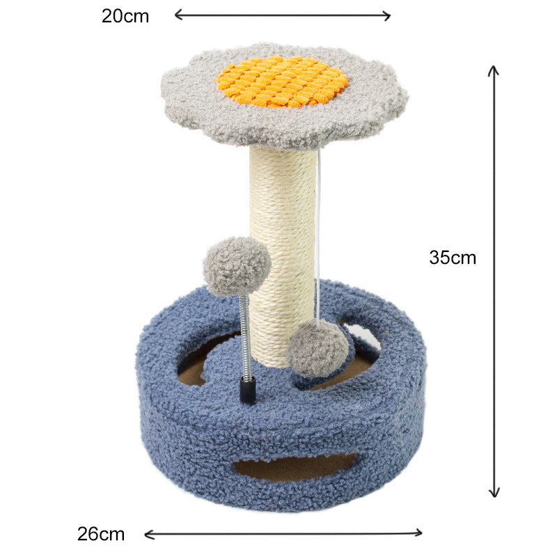 Blue Bold Flower Cat Scratching Post - Interactive Plush &amp; Sisal Cat Toy with Teaser Balls