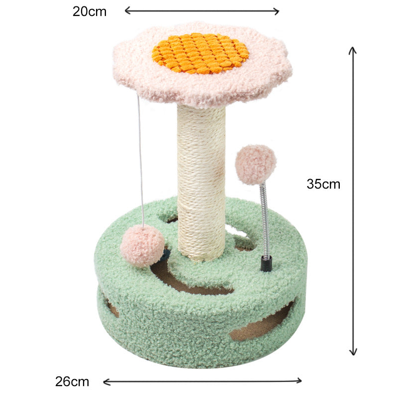Green Bold Flower Cat Scratching Post - Interactive Plush &amp; Sisal Cat Toy with Teaser Balls