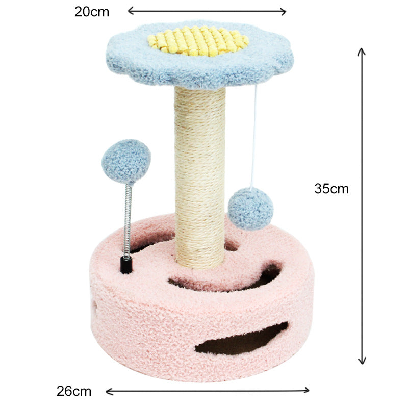 Pink Bold Flower Cat Scratching Post - Interactive Plush &amp; Sisal Cat Toy with Teaser Balls