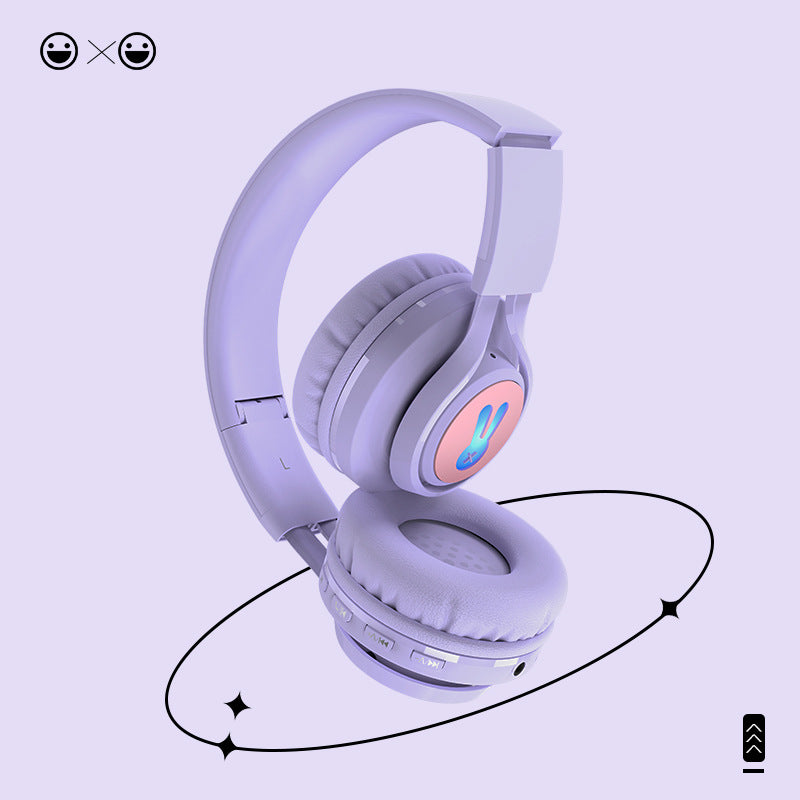 Pink Bunny  Wireless Headphones - Glowing Logo, Bluetooth 5.0, 85dB Volume Limit Mode