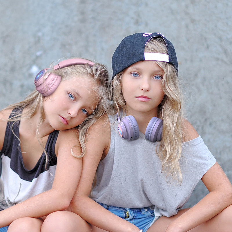 Pink Bunny  Wireless Headphones - Glowing Logo, Bluetooth 5.0, 85dB Volume Limit Mode
