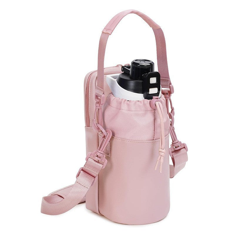 Pink Stylish Water Bottle Carrier Bag with Phone Pocket, Key Clip &amp; Adjustable Strap - Crossbody Sling Holder