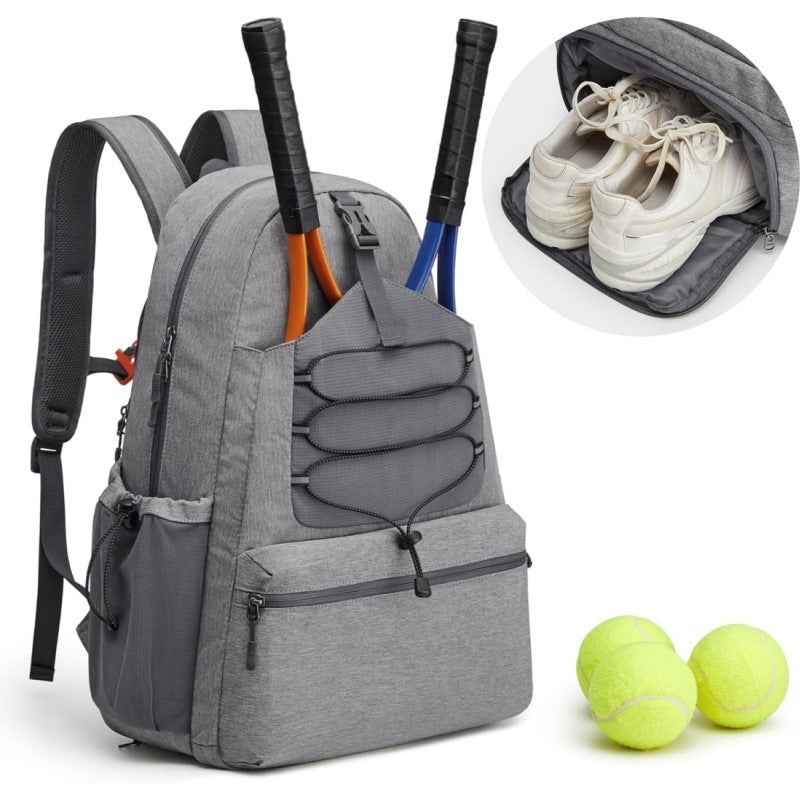 Grey Lightweight Water Resistant Tennis Backpack - Multi-Pocket Sports Bag for Rackets, Balls &amp; Gear