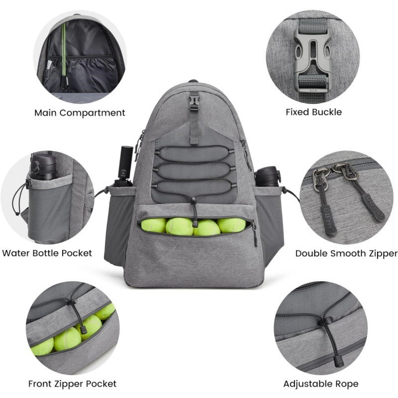 Black Lightweight Water Resistant Tennis Backpack - Multi-Pocket Sports Bag for Rackets, Balls & Gear